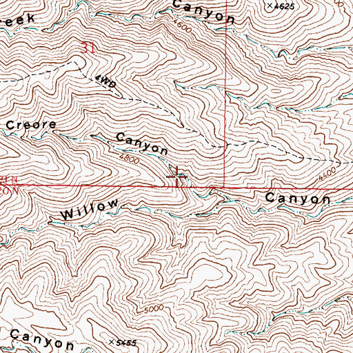 Topographic Map of Creore Canyon, NV