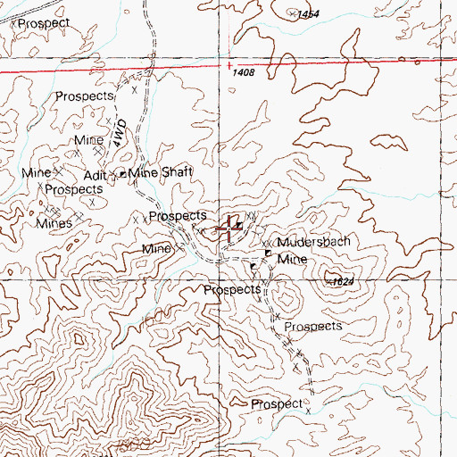 Topographic Map of Mudersbach Mine, AZ