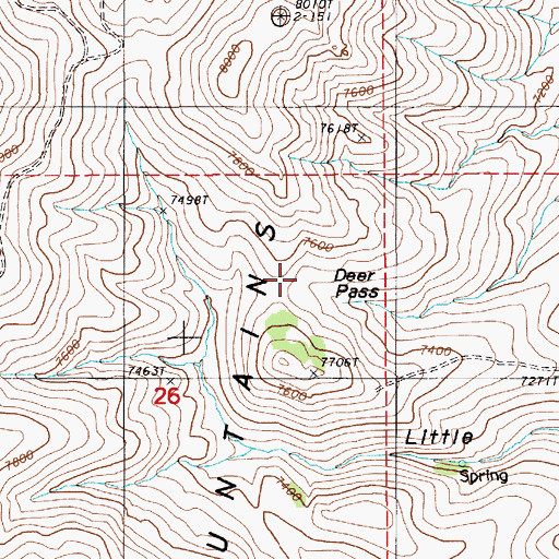 Topographic Map of Deer Pass, NV