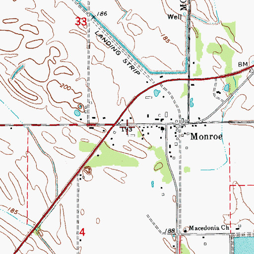Topographic Map of Monroe Post Office, AR