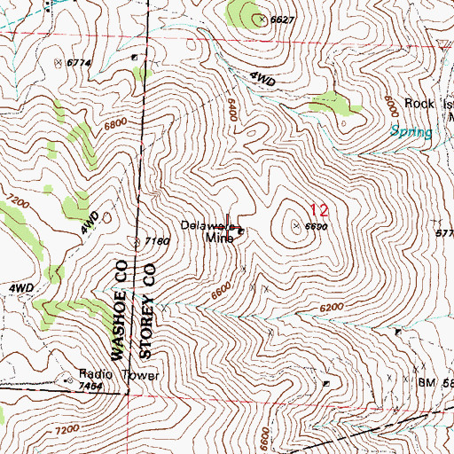 Topographic Map of Delaware Mine, NV