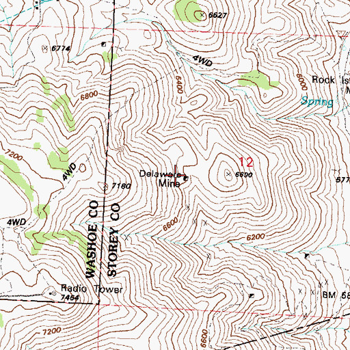 Topographic Map of Delaware Mine, NV