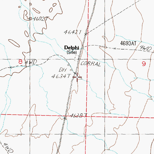 Topographic Map of Delphi, NV