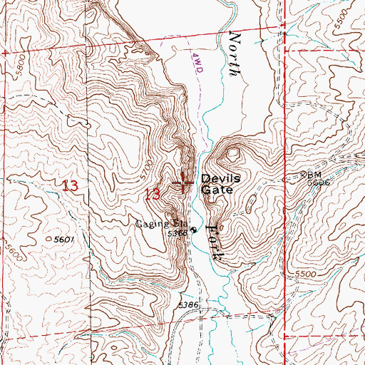 Topographic Map of Devils Gate, NV