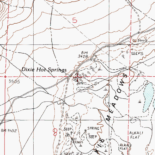 Topographic Map of Dixie Hot Springs, NV