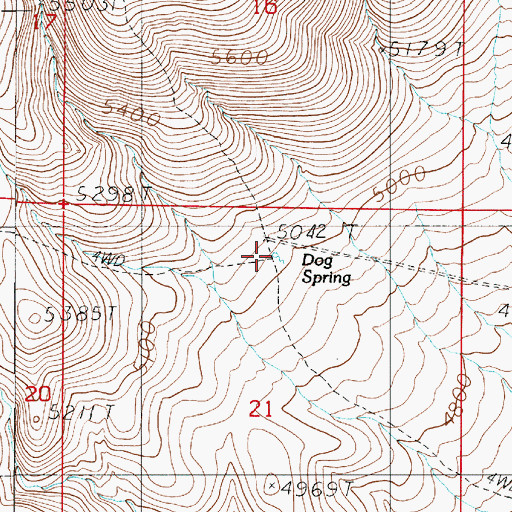 Topographic Map of Dog Spring, NV