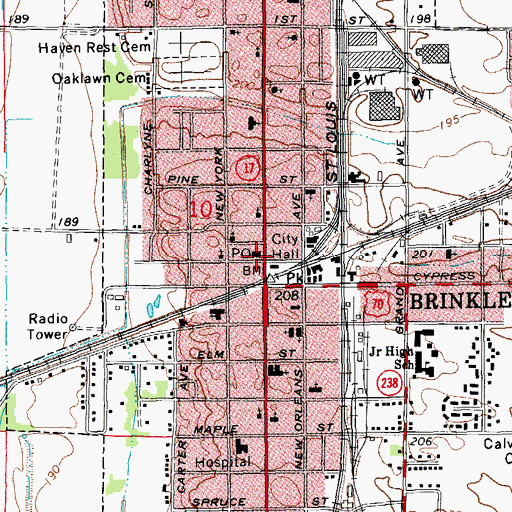 Topographic Map of Brinkley Post Office, AR