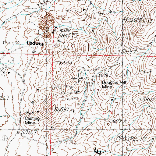 Topographic Map of Douglas Hill Mine, NV