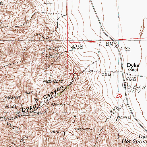 Topographic Map of Dyke Canyon, NV