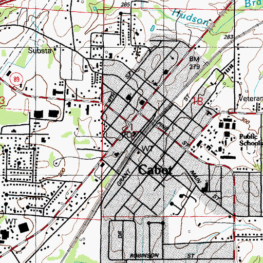 Topographic Map of Cabot Post Office, AR