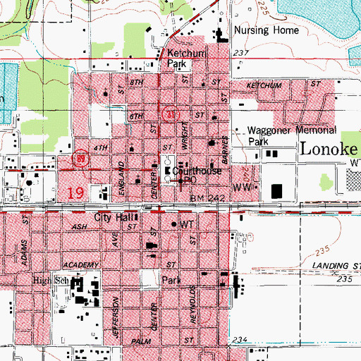 Topographic Map of Lonoke Post Office, AR