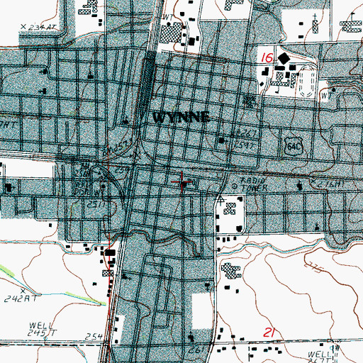 Topographic Map of Wynne Post Office, AR