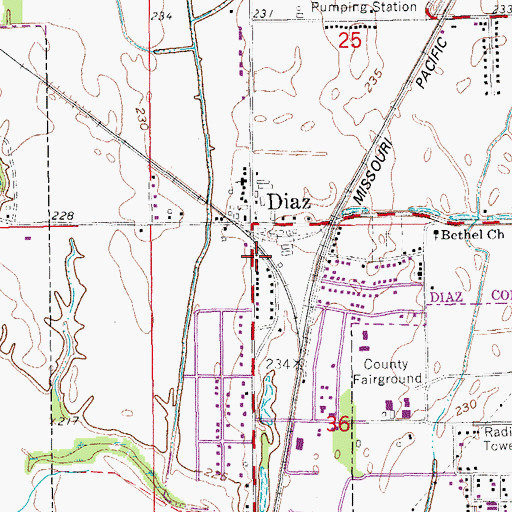 Topographic Map of Diaz Post Office, AR
