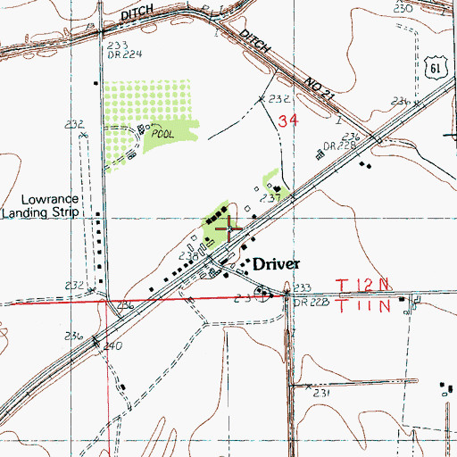 Topographic Map of Driver Post Office, AR