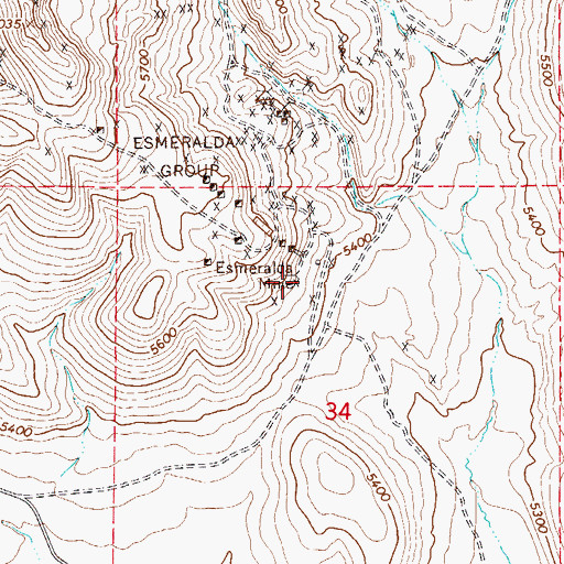 Topographic Map of Esmeralda Mine, NV