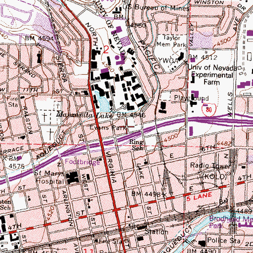 Topographic Map of Evans Park, NV