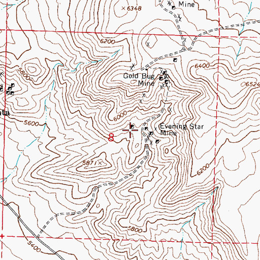 Topographic Map of Evening Star Mine, NV