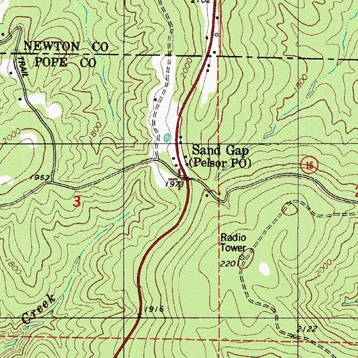 Topographic Map of Pelsor Post Office, AR