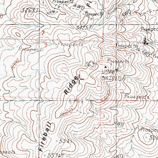 Topographic Map of Fireball Ridge, NV