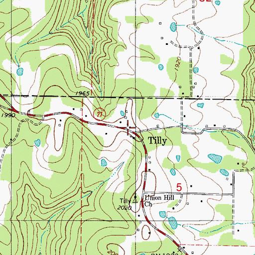 Topographic Map of Tilly Post Office, AR