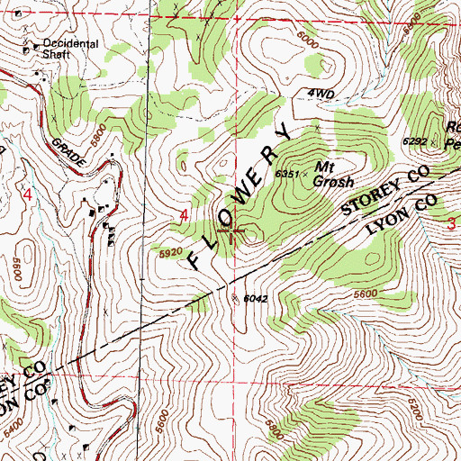 Topographic Map of Flowery Ridge, NV
