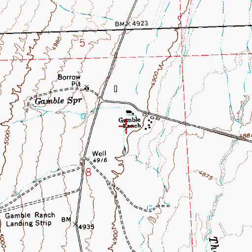 Topographic Map of Gamble Ranch, NV