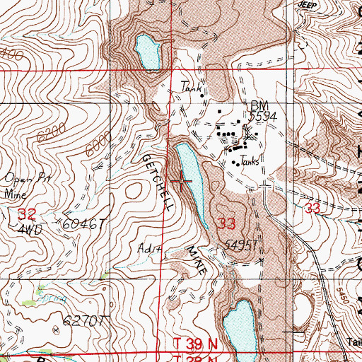 Topographic Map of Getchell Mine, NV