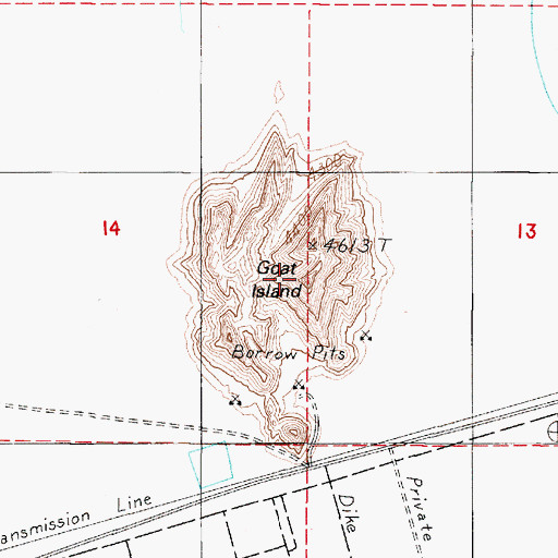 Topographic Map of Goat Island, NV