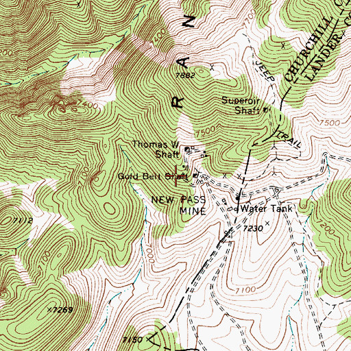 Topographic Map of Gold Belt Shaft, NV