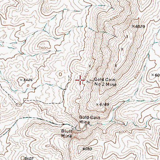 Topographic Map of Gold Coin Number Two Mine, NV