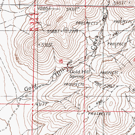 Topographic Map of Gold Hill Spring, NV