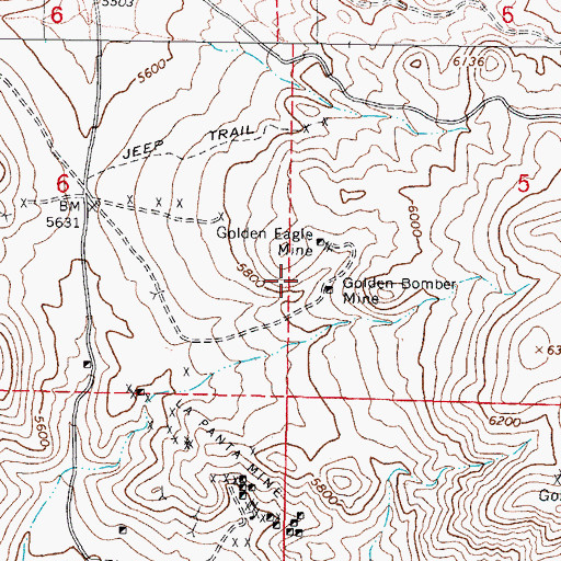 Topographic Map of Golden Bomber Mine, NV