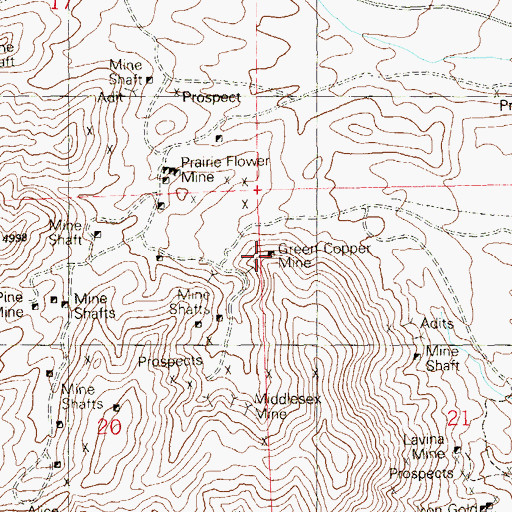 Topographic Map of Green Copper Mine, NV