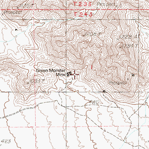 Topographic Map of Green Monster Mine, NV