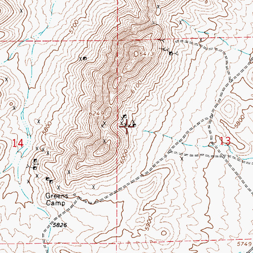 Topographic Map of Greens Camp, NV