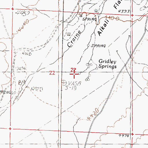 Topographic Map of Gridley Springs, NV