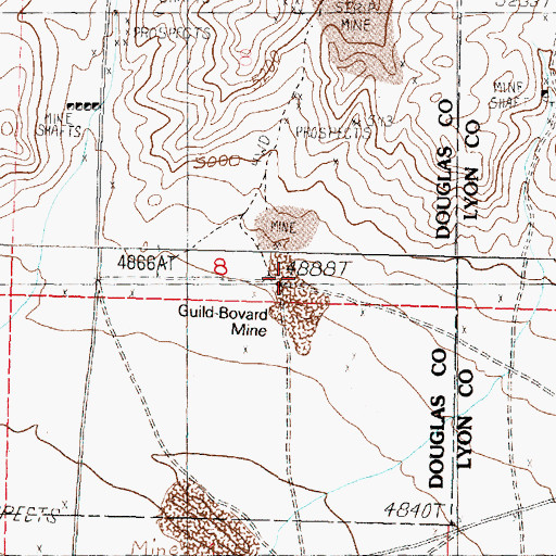Topographic Map of Guild-Bovard Mine, NV