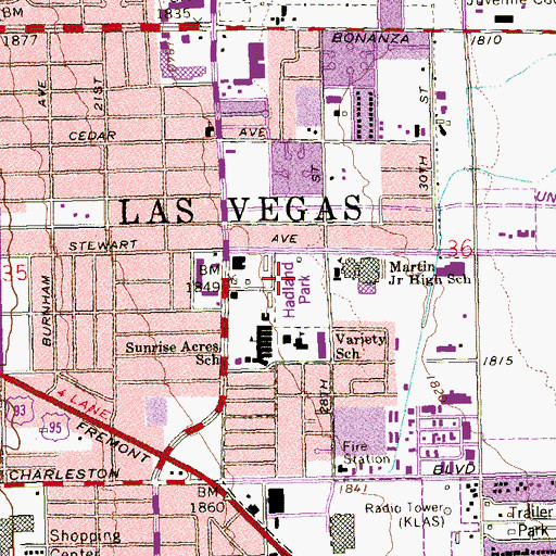 Topographic Map of Hadland Park, NV