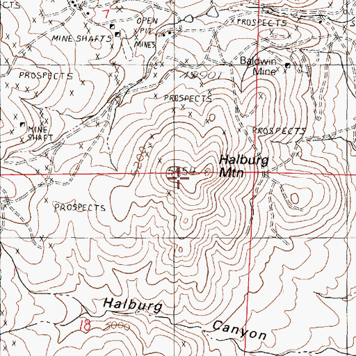 Topographic Map of Halburg Mountain, NV