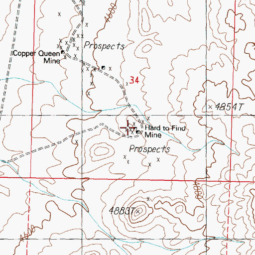 Topographic Map of Hard to Find Mine, NV