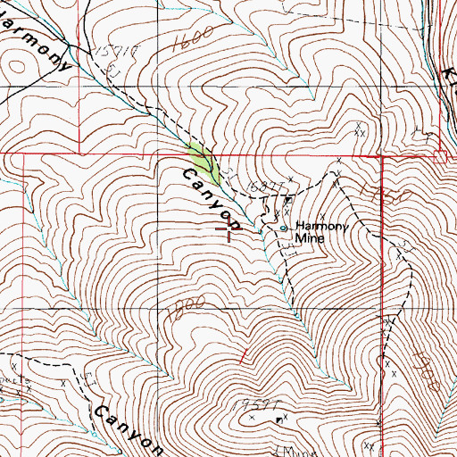 Topographic Map of Harmony Mine, NV