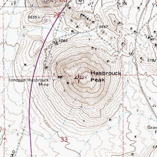 Topographic Map of Hasbrouck Peak, NV