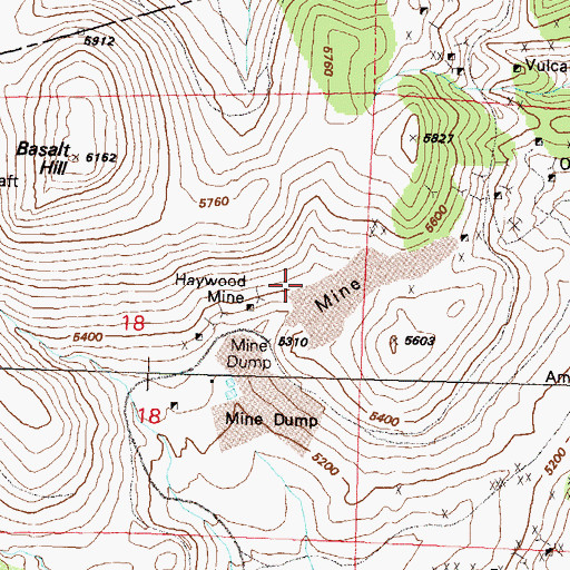 Topographic Map of Haywood Mine, NV