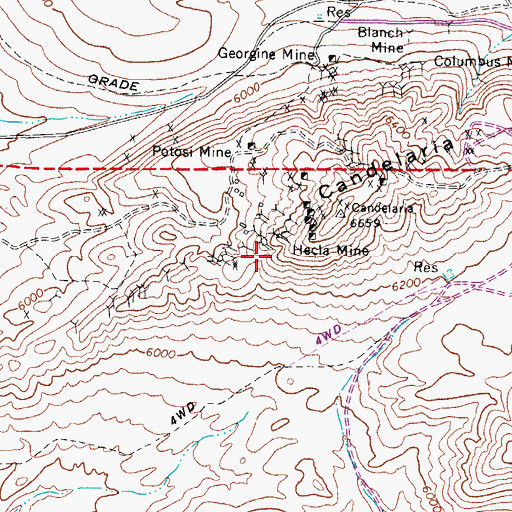 Topographic Map of Hecla Mine, NV