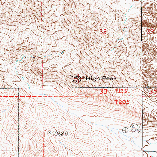 Topographic Map of High Peak, NV