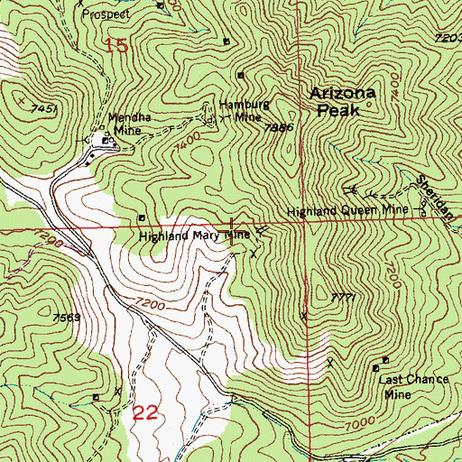 Topographic Map of Highland Mary Mine, NV