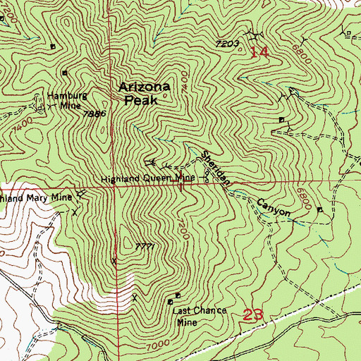 Topographic Map of Highland Queen Mine, NV