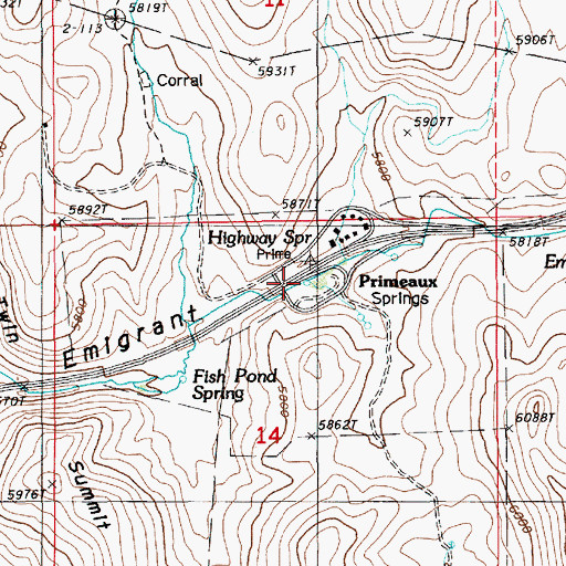 Topographic Map of Highway Spring, NV