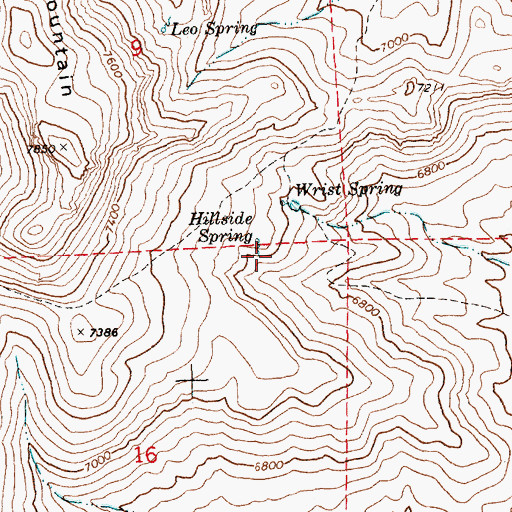 Topographic Map of Hillside Spring, NV
