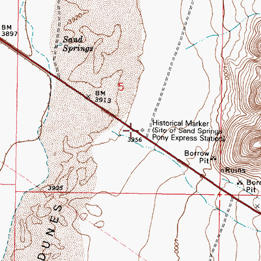Topographic Map of Sand Springs Pony Express Station Historical Marker, NV
